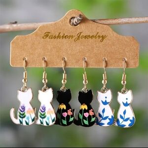 3 Pairs Cute Cat Earrings